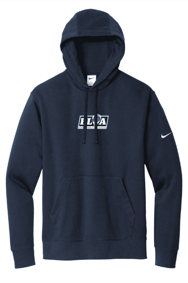 A navy blue nike hooded sweatshirt with the word " lasa ".