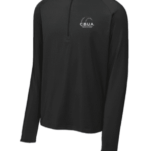 A black long sleeve shirt with a logo on it.