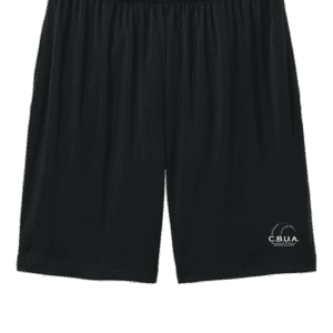 A black shorts with a white logo on it