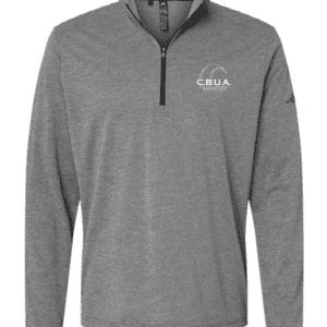 A gray long sleeve shirt with a white logo.