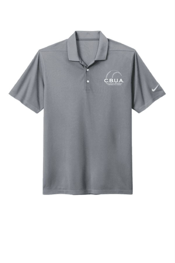 A gray nike polo shirt with the cbua logo on it.