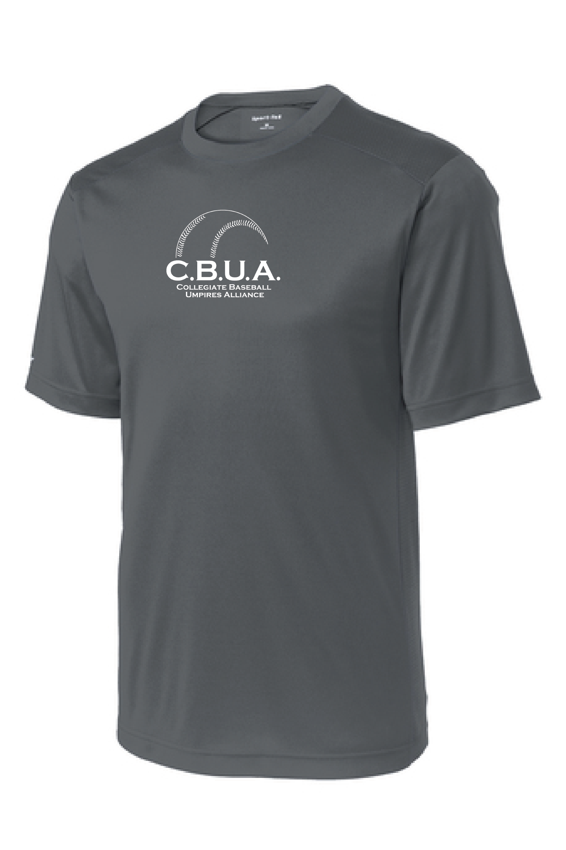 A gray t-shirt with the words cbua on it.