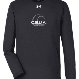 A black long sleeve shirt with the words cbua on it.