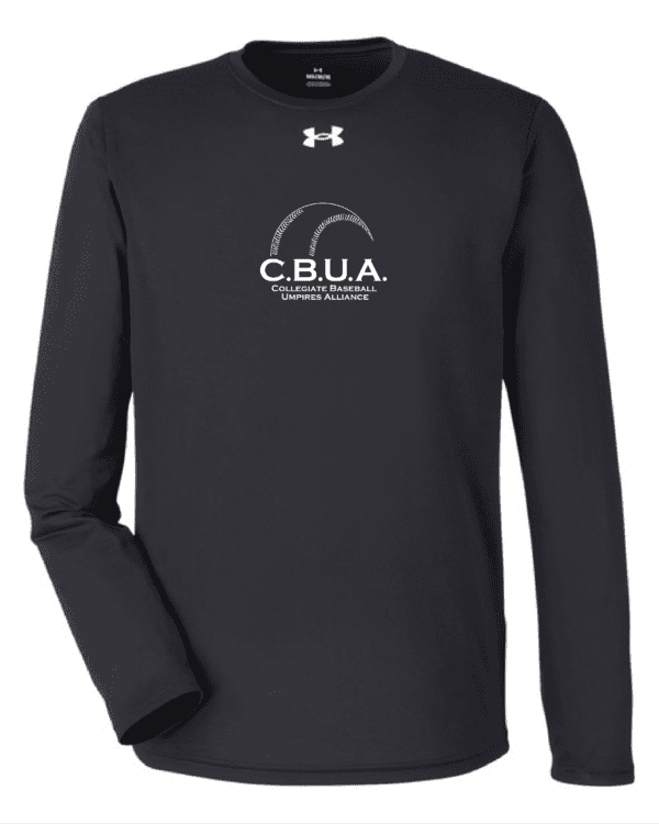 A black long sleeve shirt with the words cbua on it.