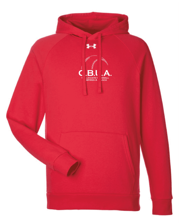 A red under armour sweatshirt with the words " cbia " on it.