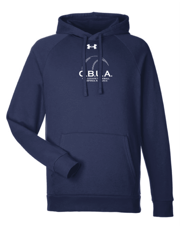 A navy blue hoodie with the words cbia on it.