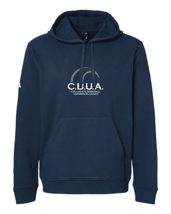 A navy blue hoodie with the words cuuaa written on it.