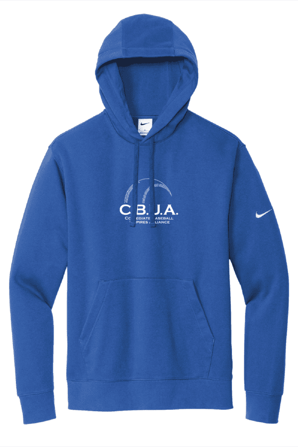 A blue nike sweatshirt with the words " cbaja " on it.