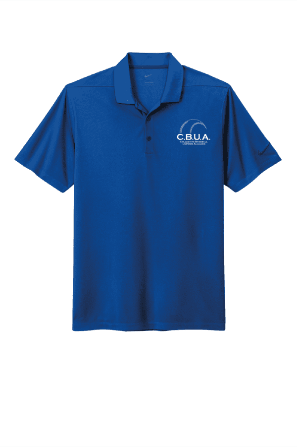 A blue polo shirt with the words cbua on it.