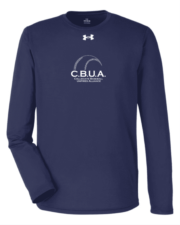 A navy blue long sleeve shirt with the words cbua on it.