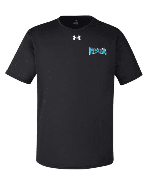 A black under armour shirt with the word " hsu " on it.