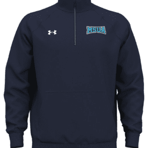 A navy blue under armour jacket with the ucla logo on it.