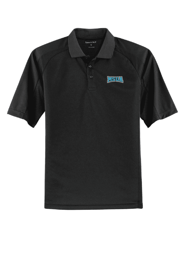 A black polo shirt with the words " men 's golf."