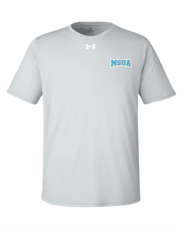 A white t-shirt with the words " ucla " on it.