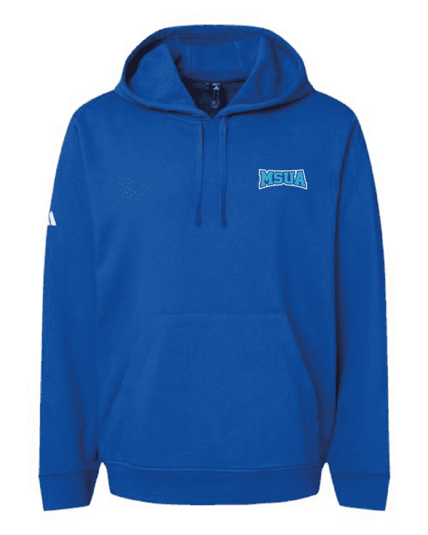 A blue hoodie with the word " detroit " on it.