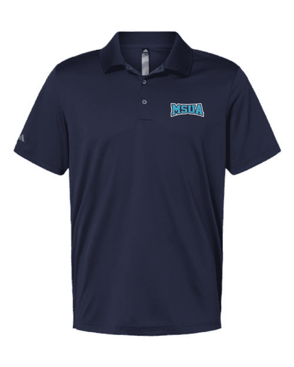 A navy blue polo shirt with the word " bliss ".