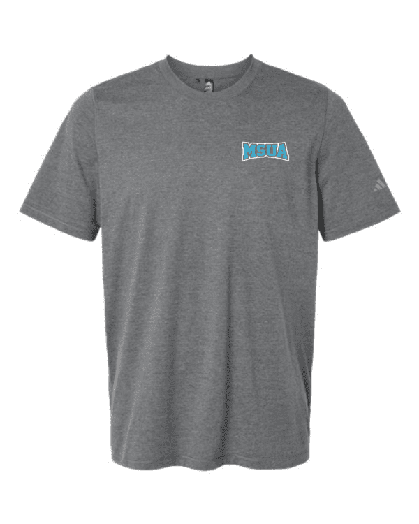 A gray t-shirt with the word " ucla " on it.