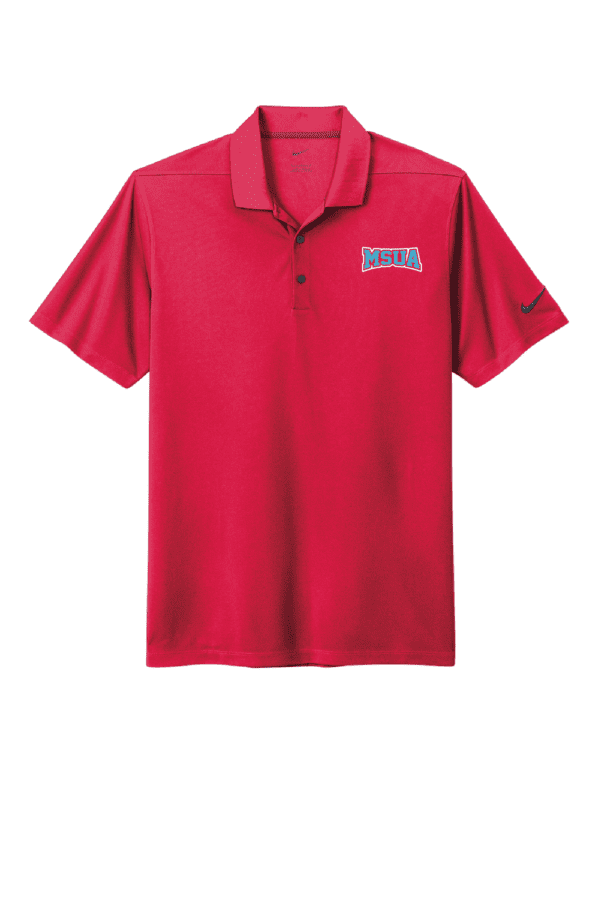 A red nike polo shirt with the logo of the ncaa.