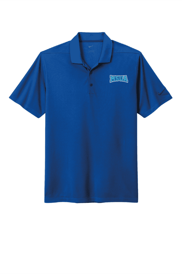 A blue polo shirt with the words " men 's golf " on it.