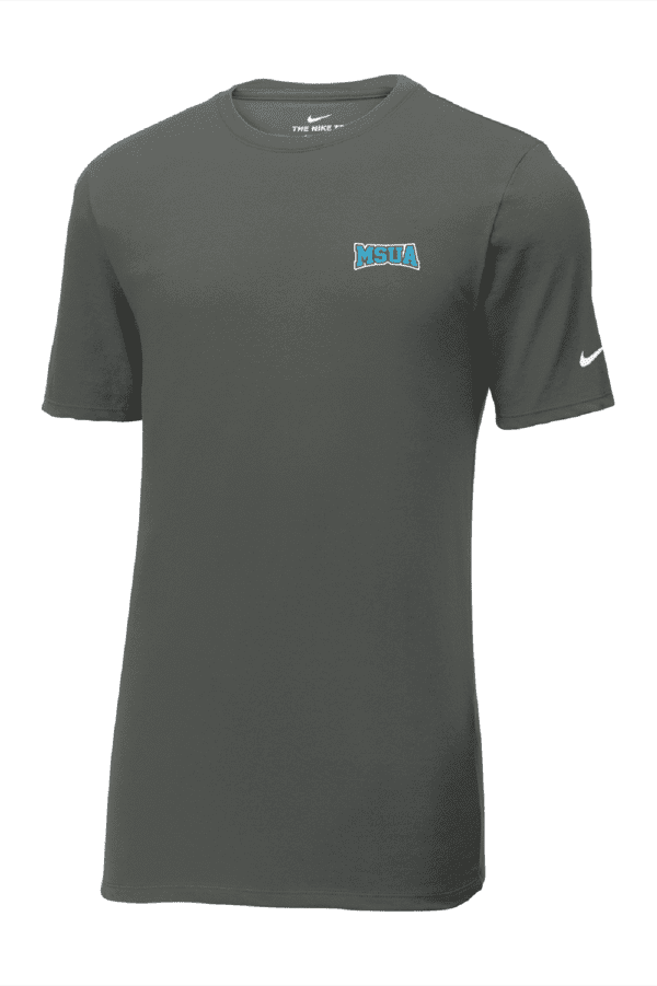 A gray nike shirt with the word " nike " on it.