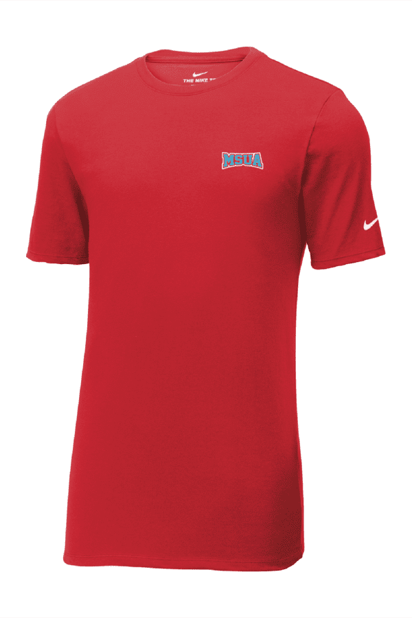 A red nike shirt with the word " nike " on it.