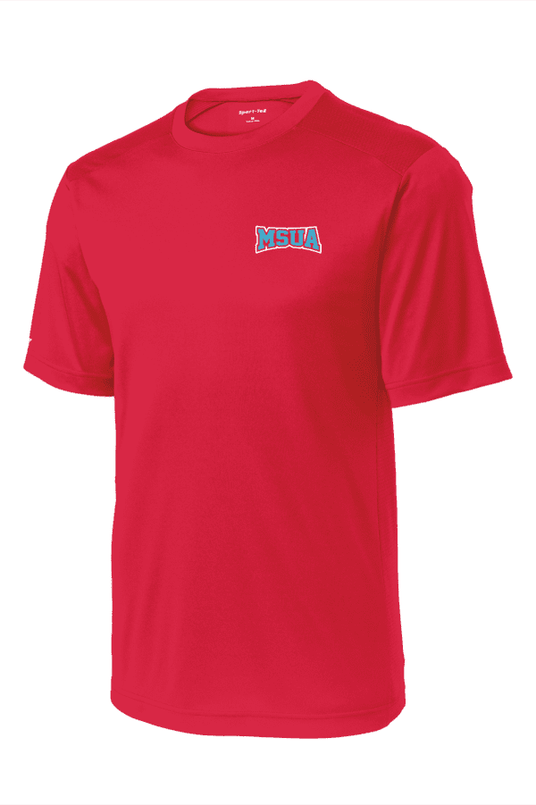 A red shirt with the words " ironmen " on it.