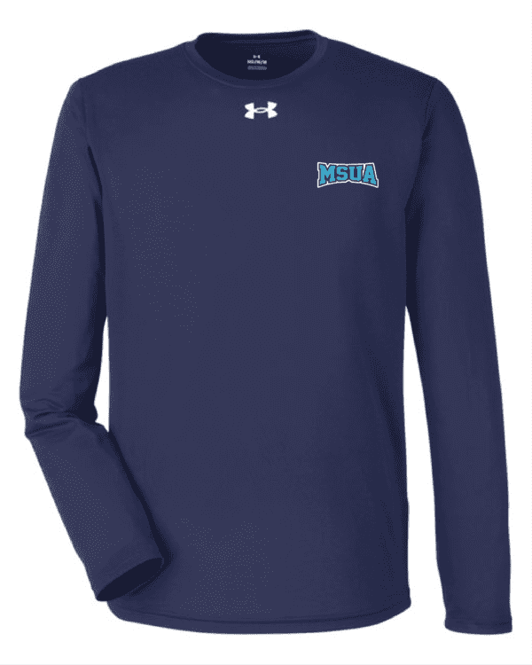 A navy blue long sleeve shirt with the word " delta " on it.