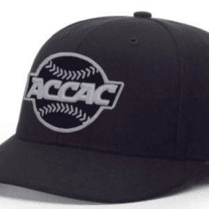 Black baseball cap with ACCAC logo and softball design.