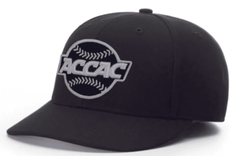 Black baseball cap with ACCAC logo and softball design.